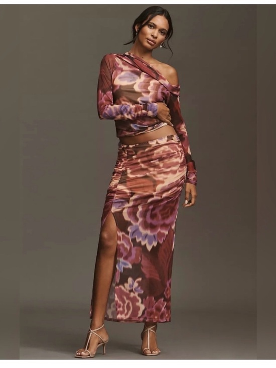 Anthropologie Dresses & Skirts - Anthropologie Ruched Side-Slit Maxi Skirt Sz XL bodycon chic party vacay